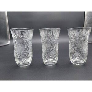 Vintage Lot of 3 Cut Glass‎ Juice Glasses, 4.5"